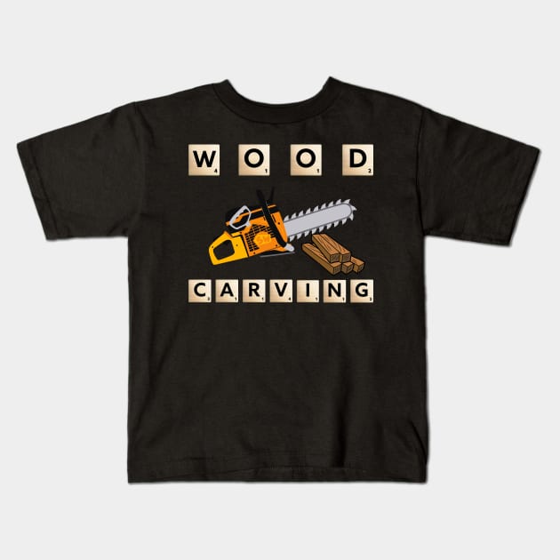 CHAINSAW CARVING. Kids T-Shirt by MariooshArt